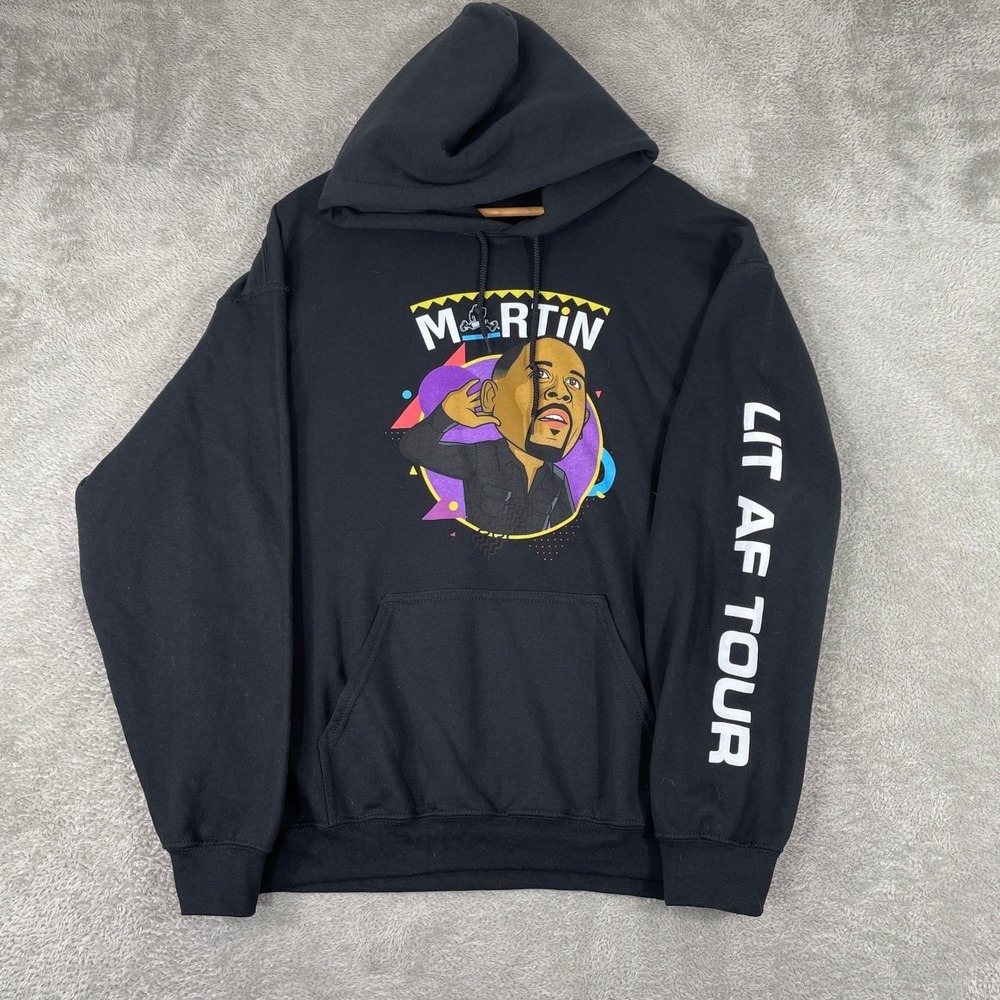Martin Lawrence Lit AF Tour Hoodie Mens Large Black Comedy Show Graphic Hooded